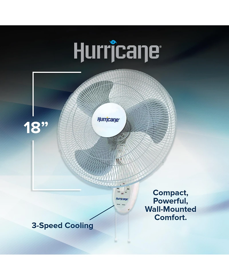 Hurricane Supreme 18 Inch 90 Degree Oscillating 3 Speed Wall Fan, White (2 Pack)