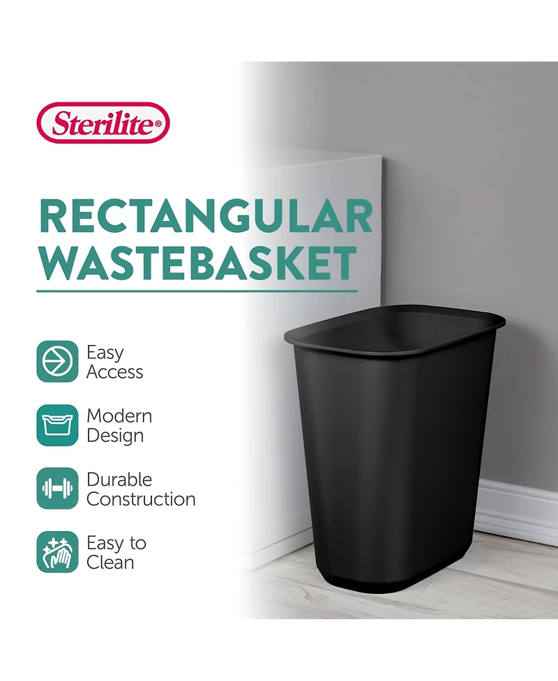 Sterilite Rectangular Wastebasket 5.5 Gallon Open Top Trash Bin, 6 Pack, Black