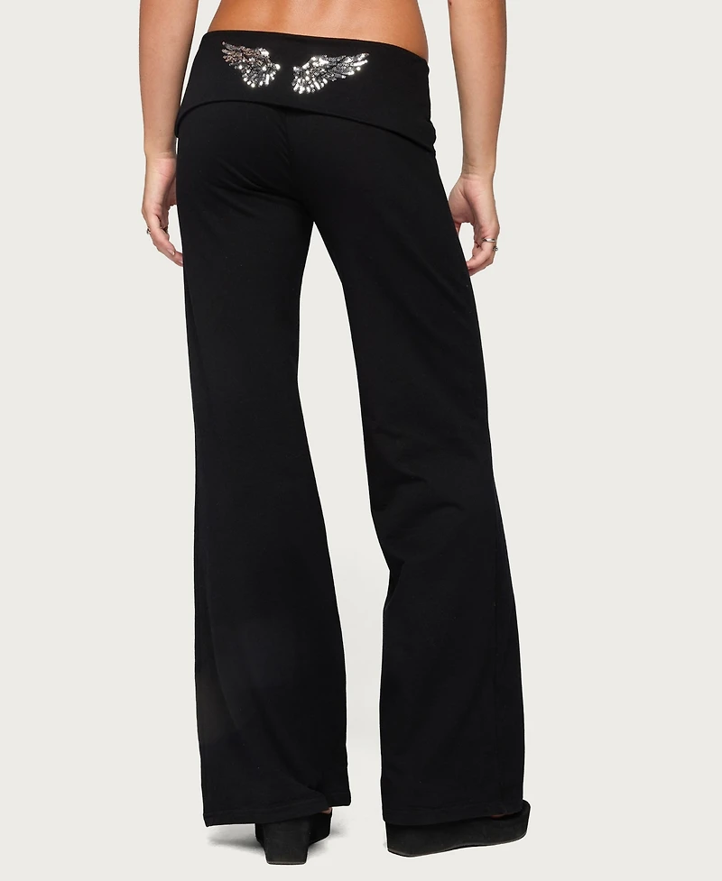Edikted Women's Angel Energy Sequin Foldover Pants