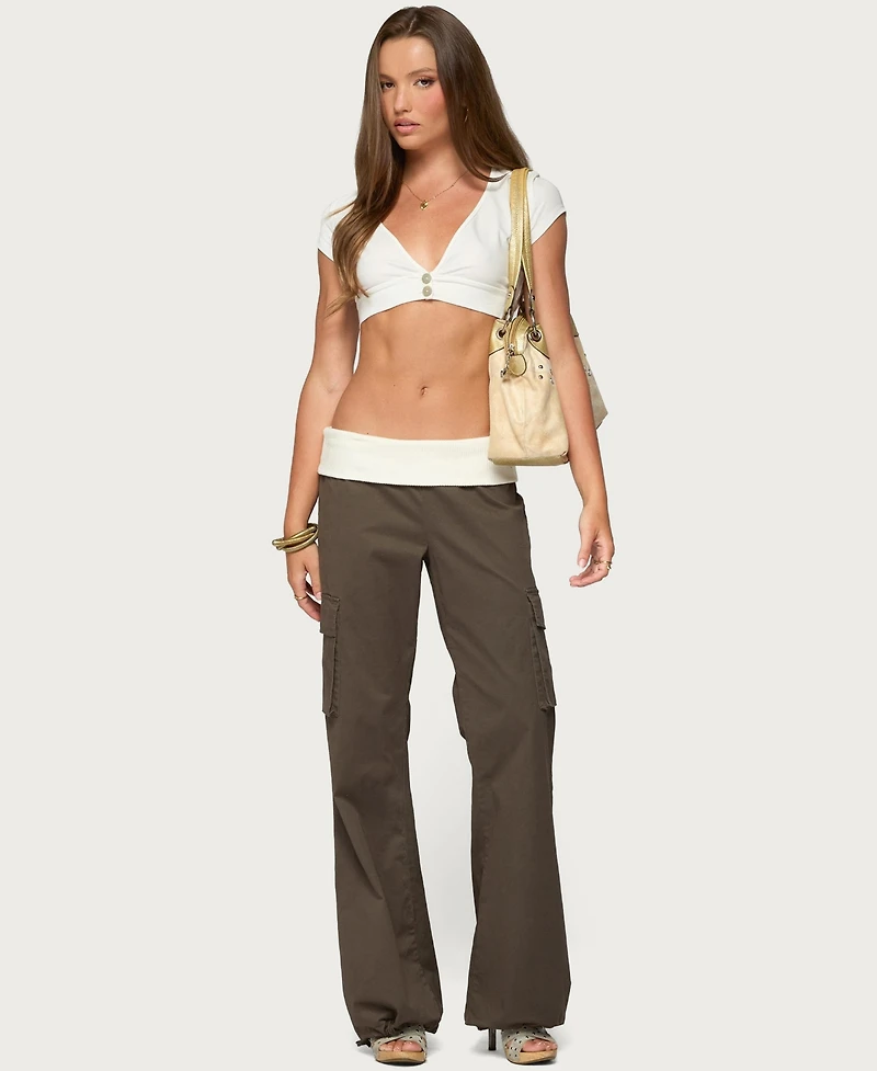 Edikted Women's Jolee Contrast Ribbed Foldover Cargo Pants