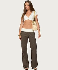 Edikted Women's Jolee Contrast Ribbed Foldover Cargo Pants