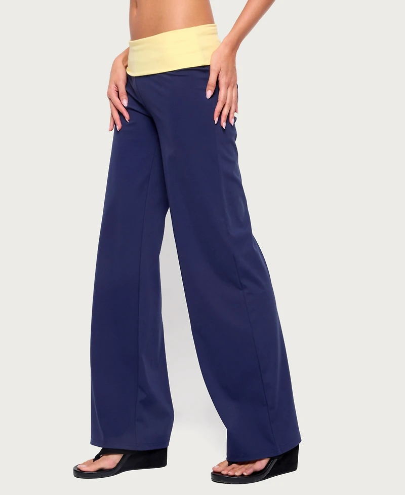 Edikted Women's Dayna Contrast Foldover Straight Leg Pants