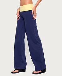Edikted Women's Dayna Contrast Foldover Straight Leg Pants