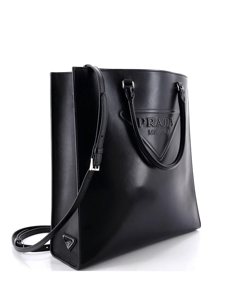 Pre-Owned Prada Medium Triangle Logo Convertible Open Tote Leather