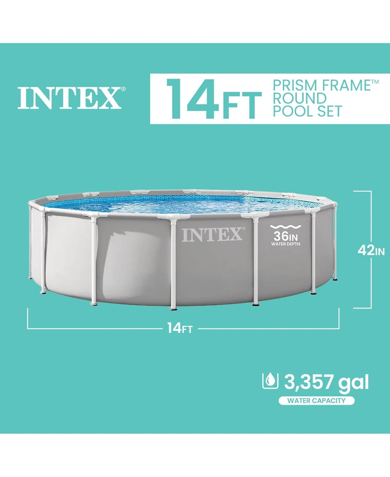 Intex Prism Frame 14ft x 42in Premium Above Ground Pool Set with Filter Pump