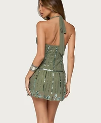 Edikted Women's Bekka Beaded Mesh Halter Mini Dress