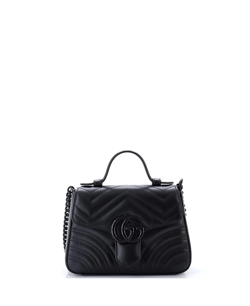 Pre-Owned Gucci Mini Gg Marmont Monochrome Top Handle Flap Bag Matelasse Leather