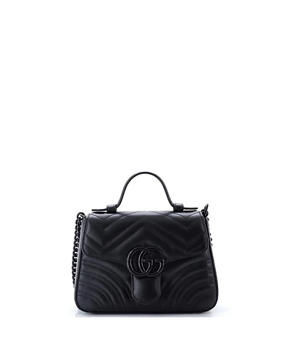 Pre-Owned Gucci Mini Gg Marmont Monochrome Top Handle Flap Bag Matelasse Leather