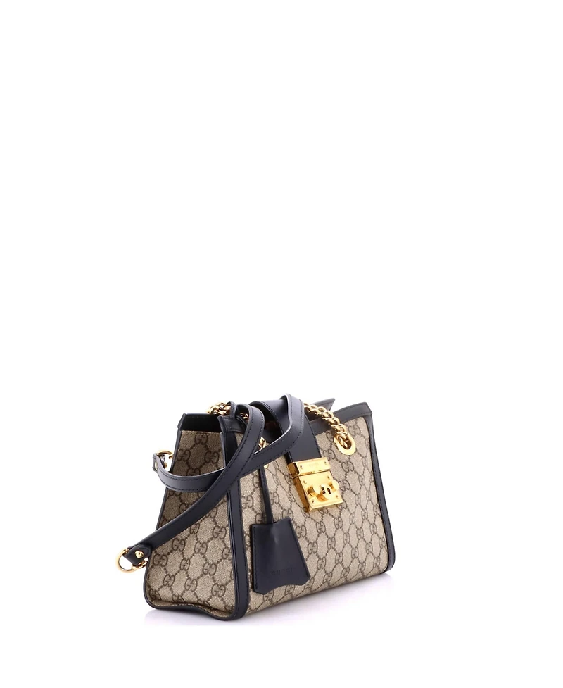 Pre-Owned Gucci Small Padlock Chain Tote Gg Coated Canvas with Leather