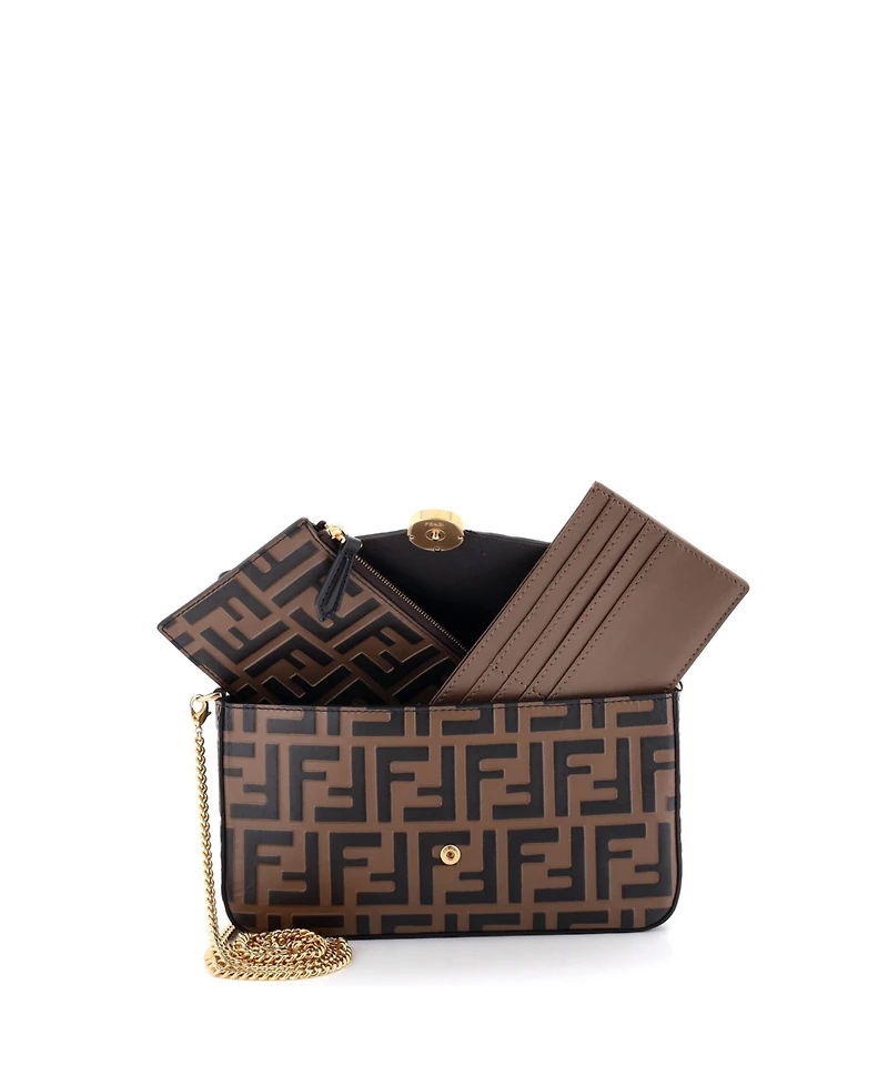 Pre-Owned Fendi F is Fendi Envelope Clutch on Chain Zucca Embossed Leather