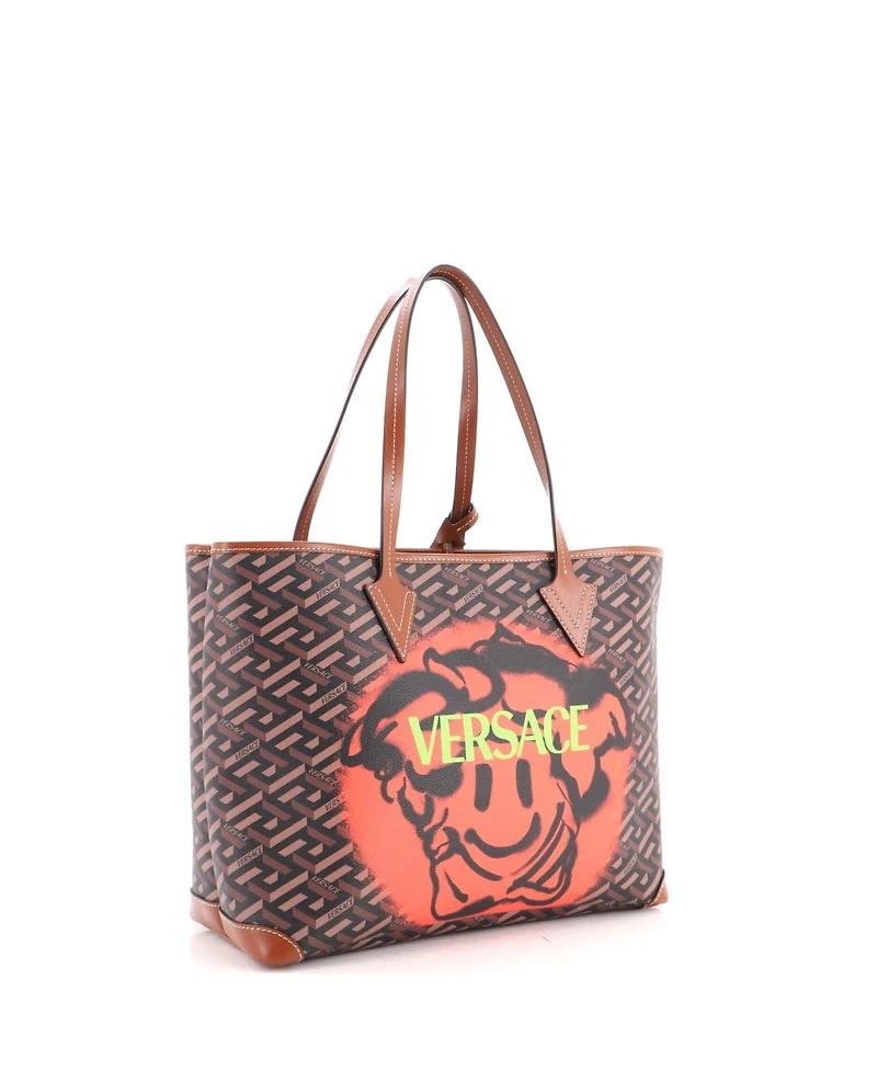 Pre-Owned Versace Medium Shopping Tote Printed La Greca Signature Coated Canvas