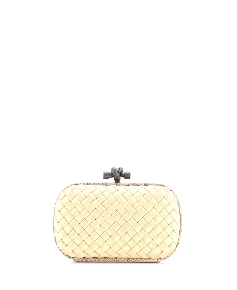 Pre-Owned Bottega Veneta Small Box Knot Clutch Intrecciato Satin
