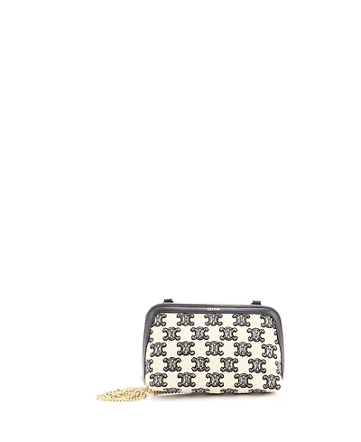 Pre-Owned Celine Zip Around Chain Clutch Triomphe Canvas