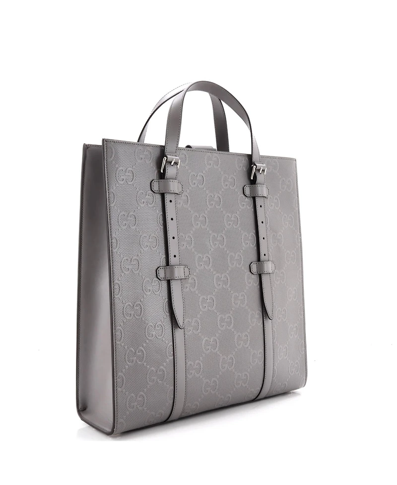 Pre-Owned Gucci Medium Tote Bag Gg Embossed Perforated Leather