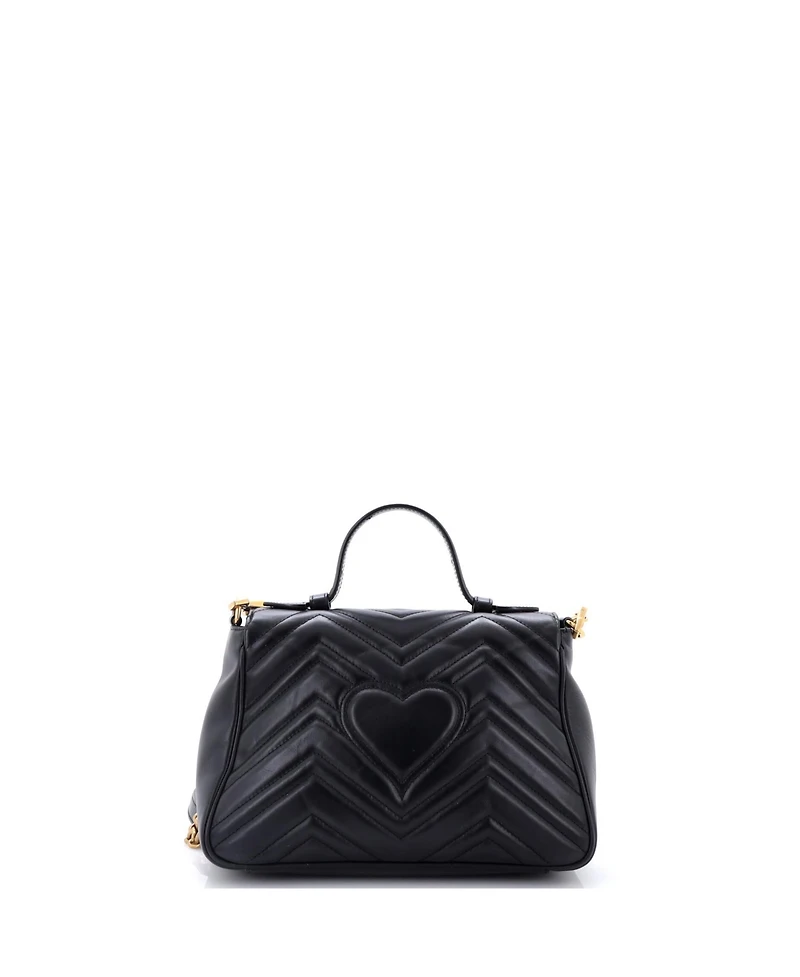 Pre-Owned Gucci Small Gg Marmont Top Handle Flap Bag Matelasse Leather