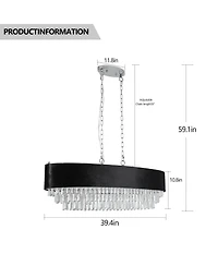 Clihome 39" Modern Crystal Chandelier with Imitation Velvet Anti-Glare Shade (Bulb Not Included)