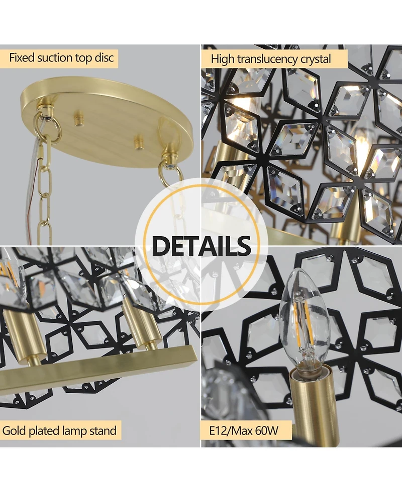 Clihome 39" Crystal Gold Pendant Chandelier, Geometric Modern Light Fixture (Bulb Not Included)