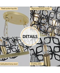 Clihome 39" Crystal Gold Pendant Chandelier, Geometric Modern Light Fixture (Bulb Not Included)