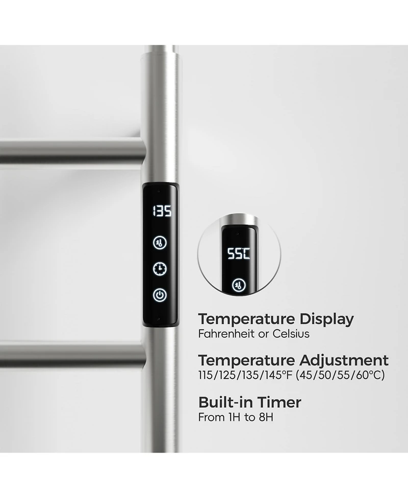 Phying Electric Heated Towel Rack Smart Temperature Control Towel Warmer with Timer Digital Display Always-On Mode Wall Mounted Heating Rack