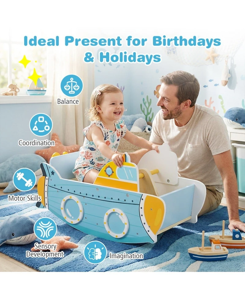 Sugift Wooden Rocking Climber with Rotating Propeller, 45 lb Capacity, Ages 1+
