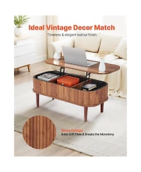 Sugift 39.4 Inch Fluted Oval Lift Top Coffee Table with 3 Hidden Storage Compartments