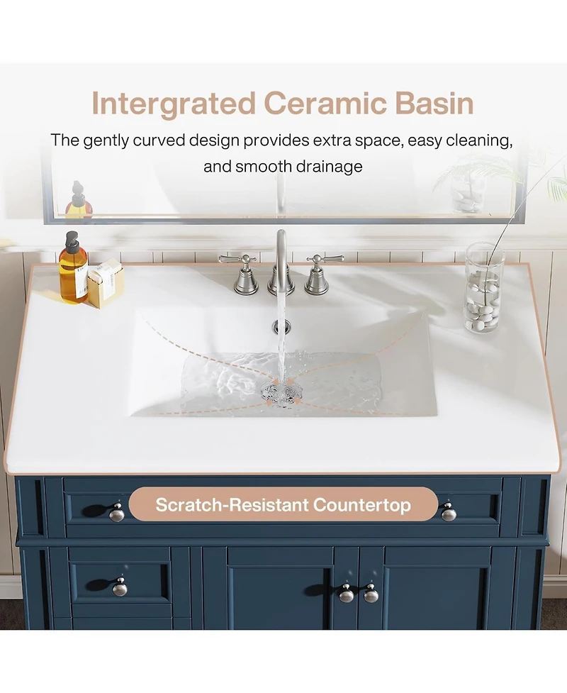 Tribesigns 36 Inch Bathroom Vanity with Sink with 3 Drawers and 2 Doors