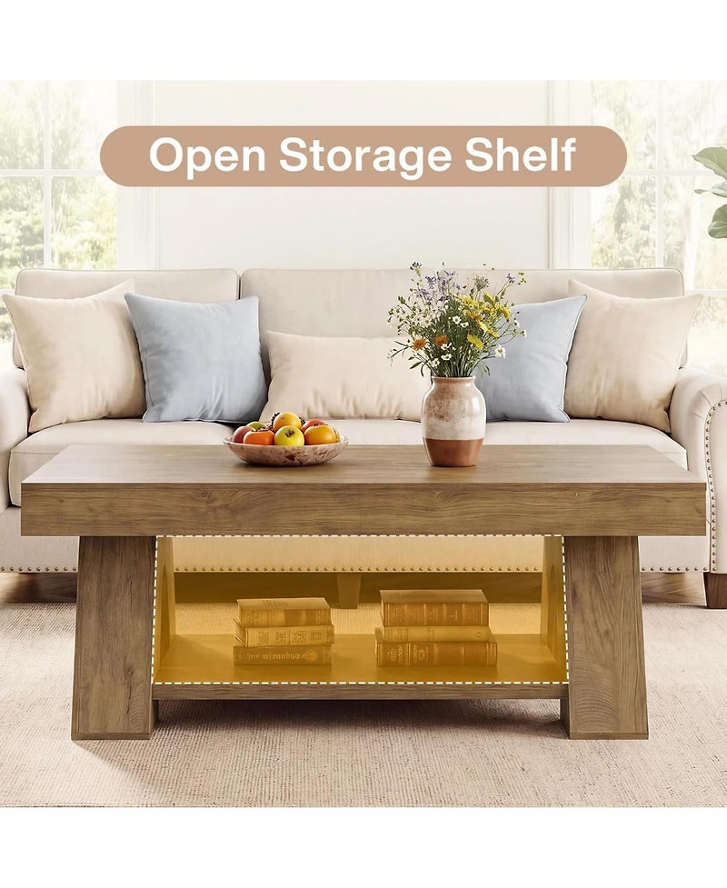 Tribesigns 55.1" Farmhouse Coffee Table with Storage Shelf