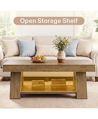 Tribesigns 55.1" Farmhouse Coffee Table with Storage Shelf