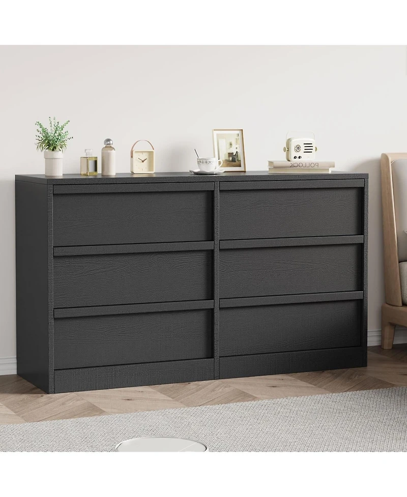 gaomon 6 Tier Chest, 54" Wide, Large Capacity, Drawer Storage, Wide Wooden Storage Furniture, Living Room, Bedroom, Entrance, Kids Room