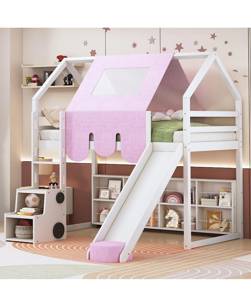 Streamdale Furniture Wooden Loft Bed House with Tent