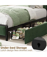 gaomon Twin-xl Size Bed Frame with 2 Drawers and Charging Station-Upholstered Headboard Bed with Led Lights, Under Bed Storage