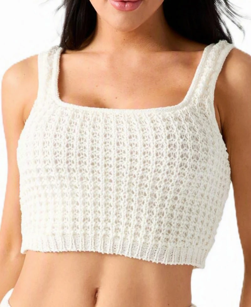 Guess Women's Remi Square-Neck Sleeveless Crop Cotton-Blend Sweater Tank