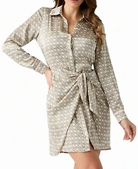 Guess Women's Alya Long-Sleeve Wrap Geometric-Print Dress