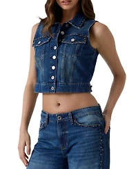 Guess Women's Jill Cropped Studded Button-Front Denim Vest