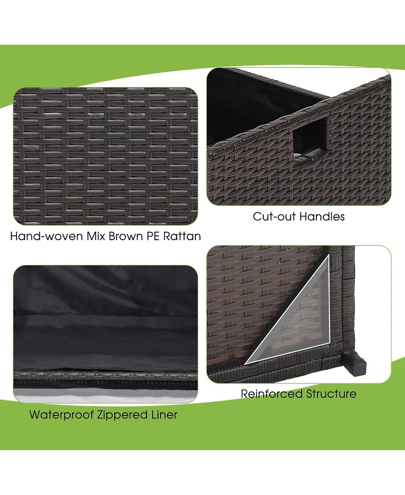 Mecale 34-Gallon Rattan Storage Bench, Seat Cushion, Zippered Liner