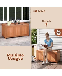 Mecale 52-Gallon Solid Wood Deck Box, 3-in-1 Patio Storage Bench