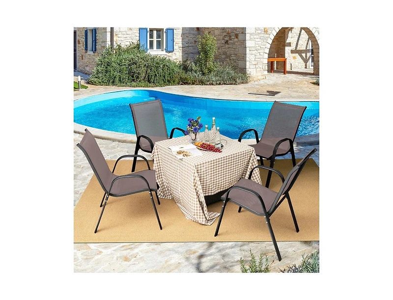 Lucky One Set of 4 Stackable Patio Dining Chairs with Armrests and Breathable Fabric
