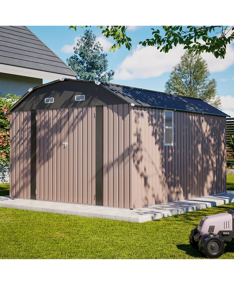 Mondawe 10x12 Feet Metal Outdoor Storage Shed with Floor Frame