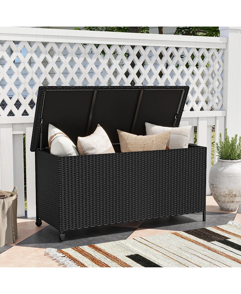 Mecale 85-Gallon Indoor Outdoor Storage Box, Rolling Wicker Deck Chest