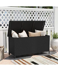 Mecale 85-Gallon Indoor Outdoor Storage Box, Rolling Wicker Deck Chest