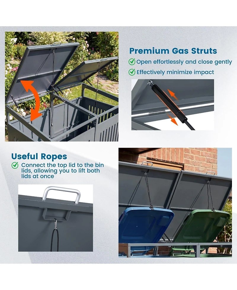 Mecale Outdoor Trash Can Storage Shed for 2 Bins with Gas Strut Lids