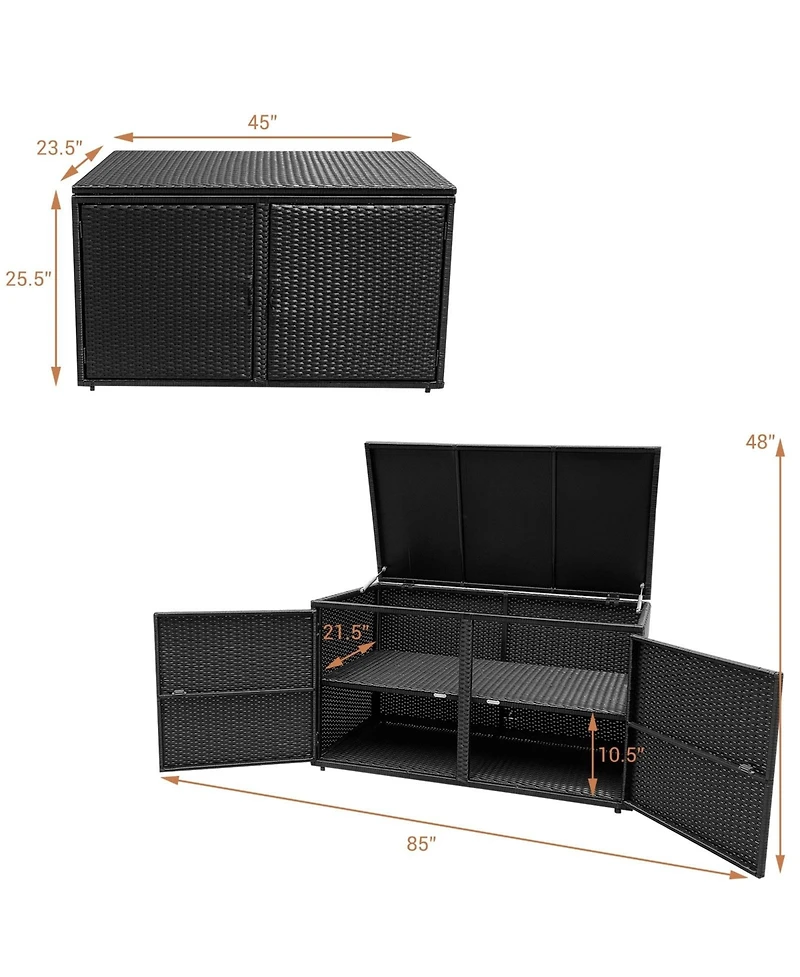 Mecale 88-Gallon Rattan Storage Cabinet with Flip Top and Double Doors