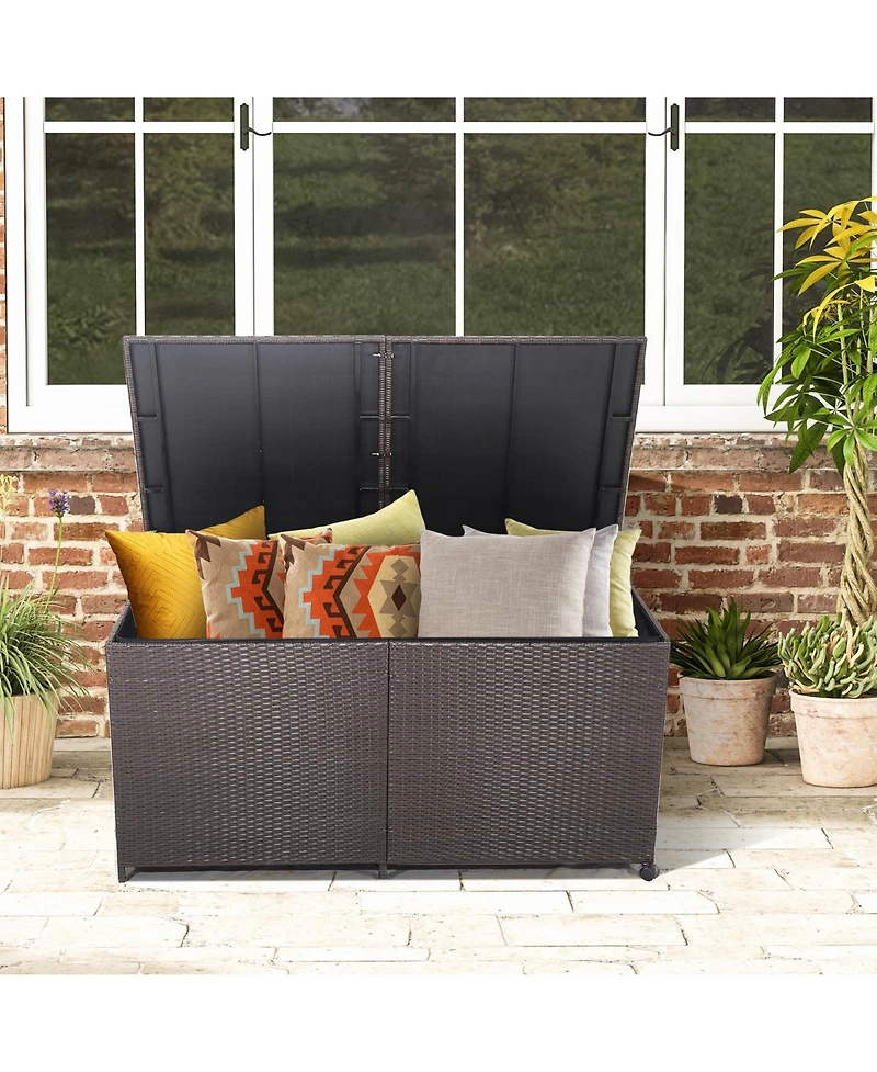 Mecale 175-Gallon Wicker Deck Box on Wheels with Zippered Liner