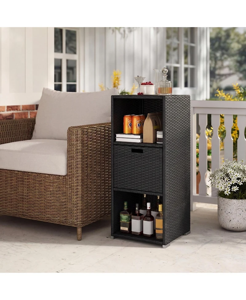 Mecale Outdoor Wicker Storage Tower, 43.5 Tall, with Removable Drawer