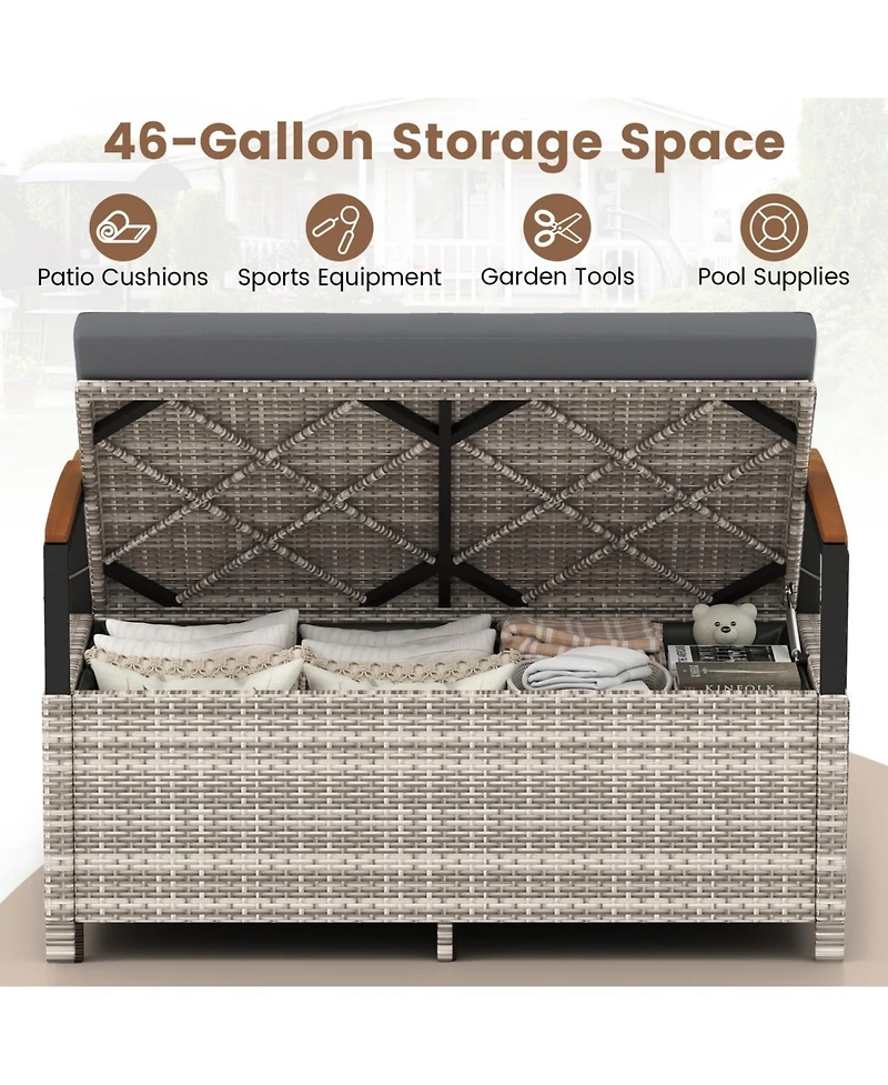Mecale 46-Gallon Storage Bench, Outdoor Loveseat with Acacia Wood Armrests