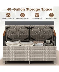 Mecale 46-Gallon Storage Bench, Outdoor Loveseat with Acacia Wood Armrests
