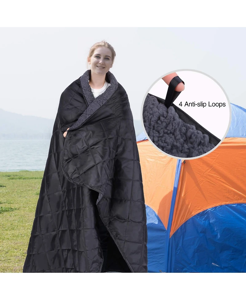 Piscifun Extra Large Sherpa Lined Camping Blanket Warm Windproof Water Resistant Machine Washable