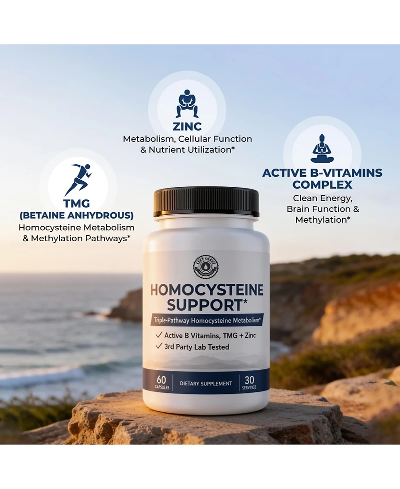 Left Coast Performance Homocysteine Support Capsules with Methylated B Complex Vitamins and Tmg, 60 Count