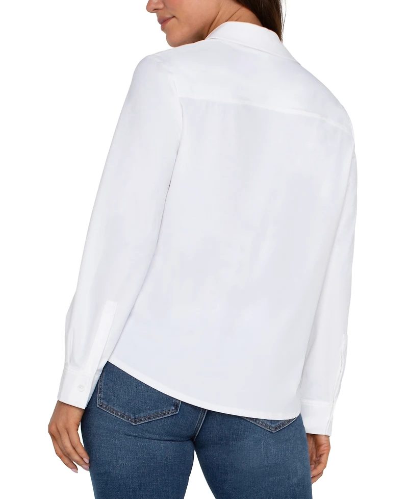 Liverpool Los Angeles Petite Long-Sleeve Button-Front Collared Blouse