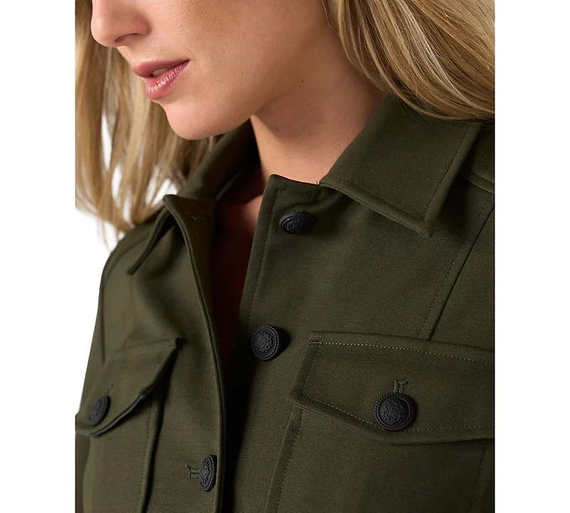 Liverpool Los Angeles Petite Peplum Button-Front Super Stretch Knit Ponte Jacket